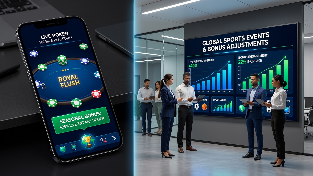 Analytics dashboard displaying bonus adjustment metrics across mobile poker sessions during sports events